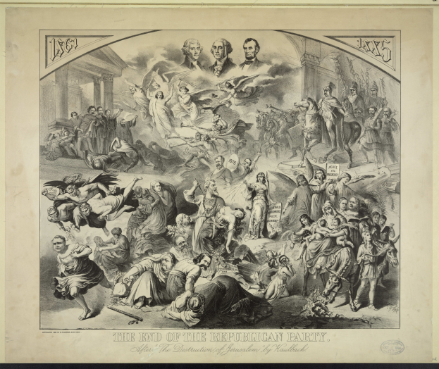 Ein Plakat, das eine Gruppe von Menschen im Vordergrund, ein Gebäude im Hintergrund und fetten, schwarzen Text unten zeigt.