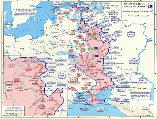 Detailkarte von Osteuropa während des Zweiten Weltkriegs, die geografische Merkmale, Konfliktausmaß und Text mit Ländernamen und Kriegsdaten zeigt.