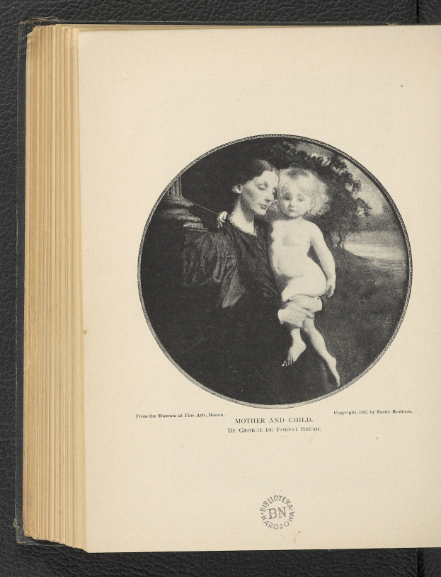 Ein aufgeschlagenes Buch mit einer Illustration einer Frau, die ein Baby h├Ąlt, beide zeigen z├Ąrtliche Ausdrücke, und der Text "Mutter und Kind" ist sichtbar.