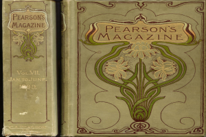 Zwei Bücher mit dem Titel "Pearson's Magazine, Vol. VII, January to June, 1899" vor dunklem Hintergrund