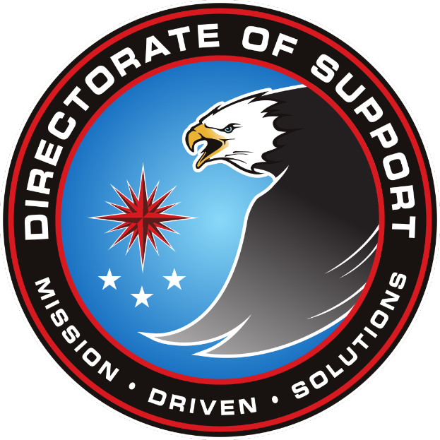 Ein Logo mit der Aufschrift "Directorate of Support Mission Driven Solutions" und einem Adler-Logo.