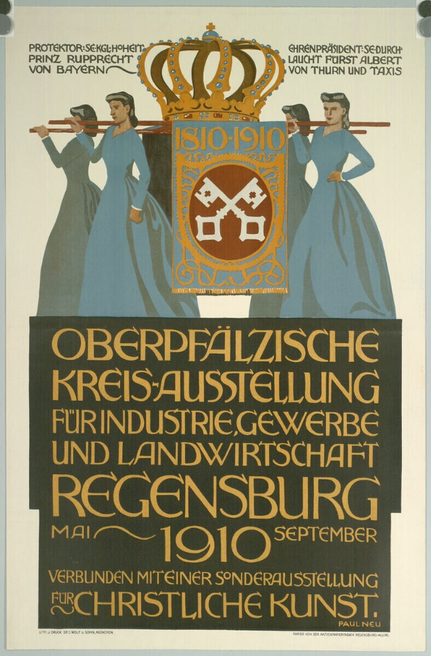Ein historisches Plakat aus dem Jahr 1910, das eine Gruppe von Menschen und eine Krone zeigt, mit Text über die Deutsche Revolution.