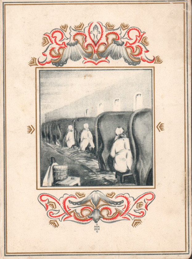Old book cover featuring a muted-toned illustration of people in traditional clothing in a rural setting.