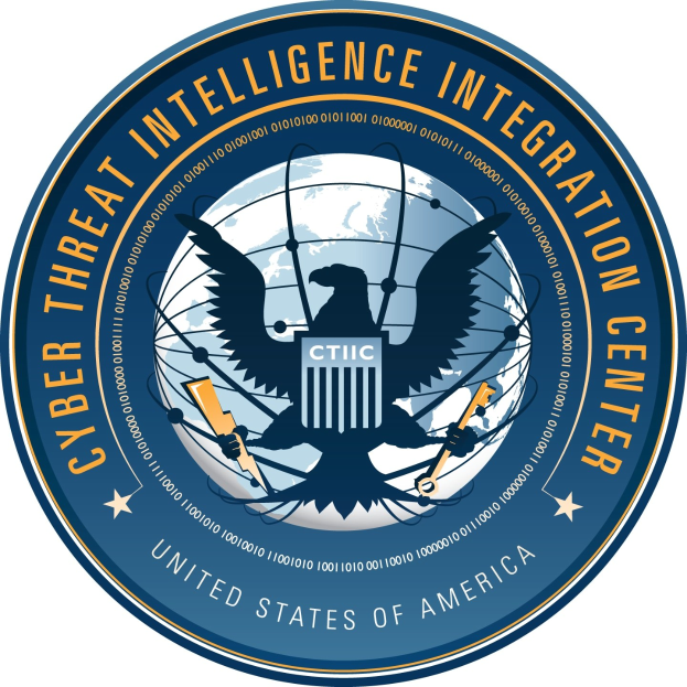 Logo des Cyber Threat Intelligence Integration Center (CTIC): Ein blauer Kreis mit einer weißen Silhouette einer Person in der Mitte, umgeben von einem weißen Ring mit dem Text "CTIC" in blau auf einem weißen Hintergrund.