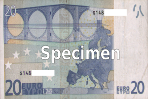 Ein 20-Euro-Schein mit der Aufschrift "Specimen"