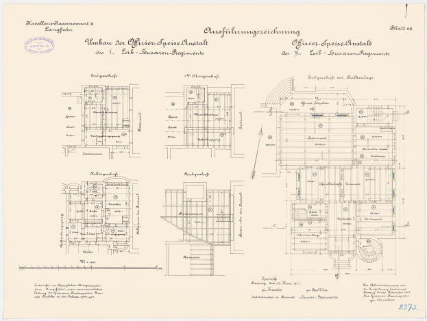 Schwarz-weißer architectural floor plan des ehemaligen Bundeskanzleramts in der Bundesrepublik Deutschland, mit detaillierter Layout- und Annotationsdarstellung.