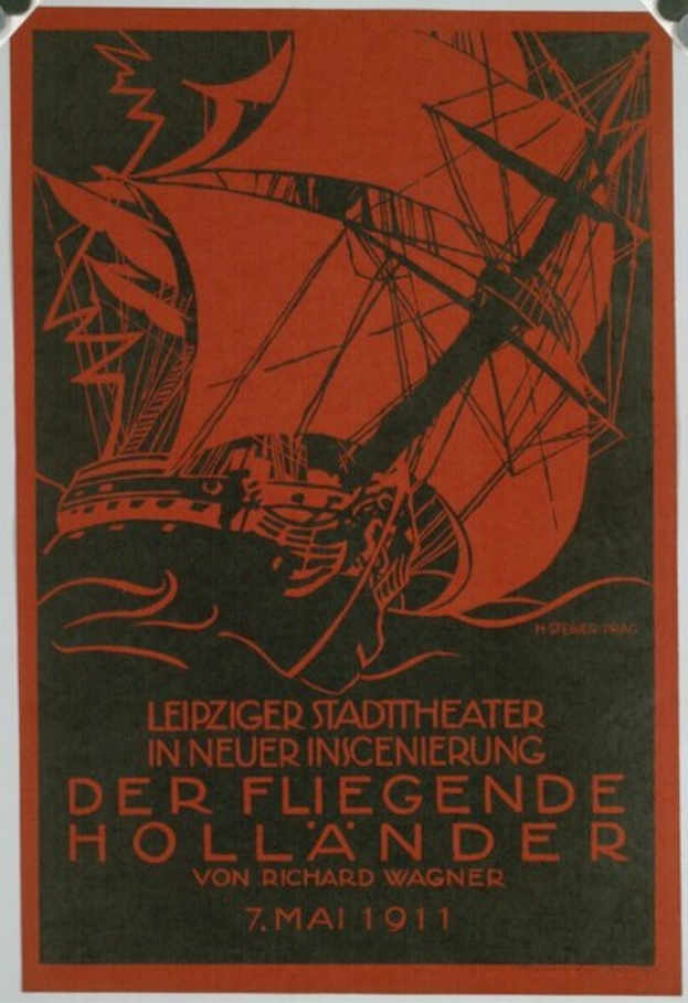 Ein Vintage-Konzertplakat für das Leipzig Stadt Theater in New Orleans, Louisiana, aus dem Jahr 1911, das eine Illustration eines Schiffs und Veranstaltungsdetails zeigt.