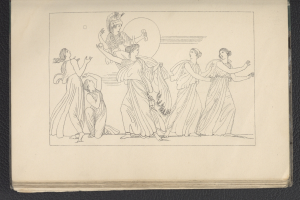 Ein Buchumschlag mit einer lebendigen Illustration einer Gruppe von Frauen, die energisch im Einklang tanzen, mit detaillierter Kleidung und Gesichtsmerkmalen.