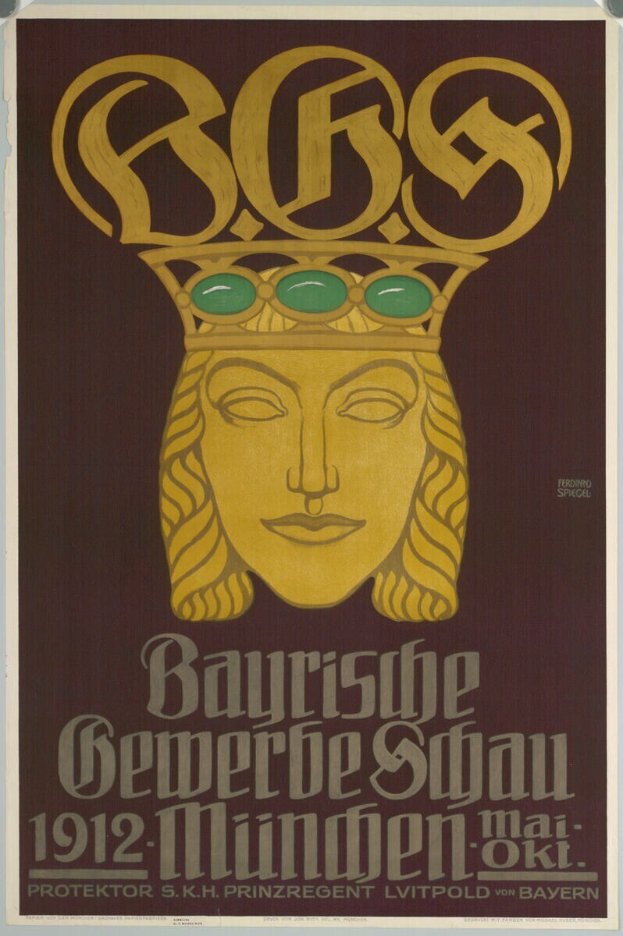Plakat für das Bayerische Bierfest in München, Deutschland, mit einer gekrönten Gesichtsabbildung.