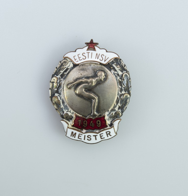 Silberner Button mit rotem Stern, Emblem der Olympischen Spiele 1949