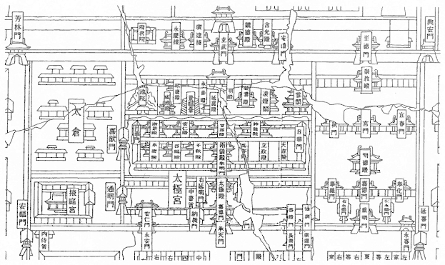 Schwarze und weiße Linienzeichnung einer Karte von Shanghai, China, mit chinesischer Schrift und beschrifteten Straßen, Gebäuden und Sehenswürdigkeiten.