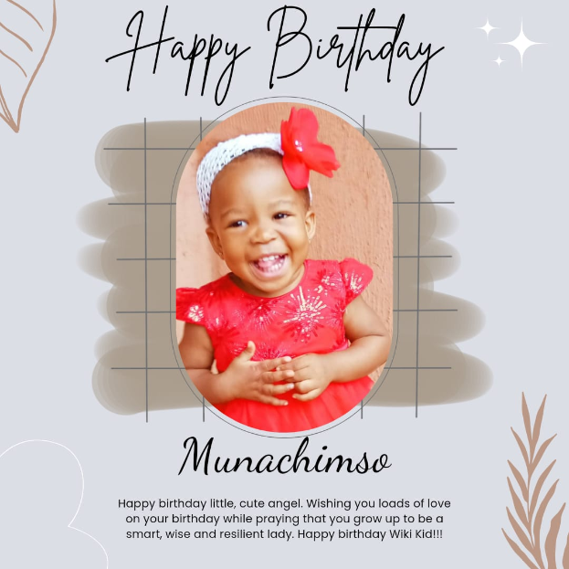 Eine Geburtstagskarte mit einem Foto eines Mädchens in einem roten Kleid, geschmückt mit bunten Ballons, Girlanden und Konfetti, mit der Aufschrift "Happy Birthday!" in einer festlichen Schriftart.