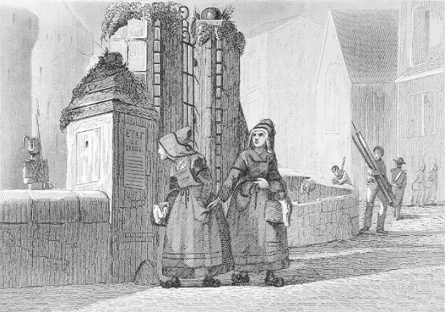 Schwarz-weißes Gravur Von Zwei Frauen, Die Vor Einem Gebäude In Der Stadt London Stehen, Mit Additionalen Menschen Im Hintergrund Und Text Lesend "Victorianische Frauen In Der Stadt London" Unten.