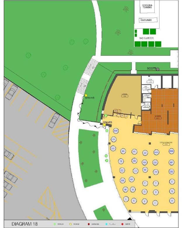Detailierter Lageplan mit einem neuen Schulgebäude, einschließlich Räumen, Fluren, Klassenzimmern, Schülerkapazität und Annehmlichkeiten, begleitet von erklärendem Text.